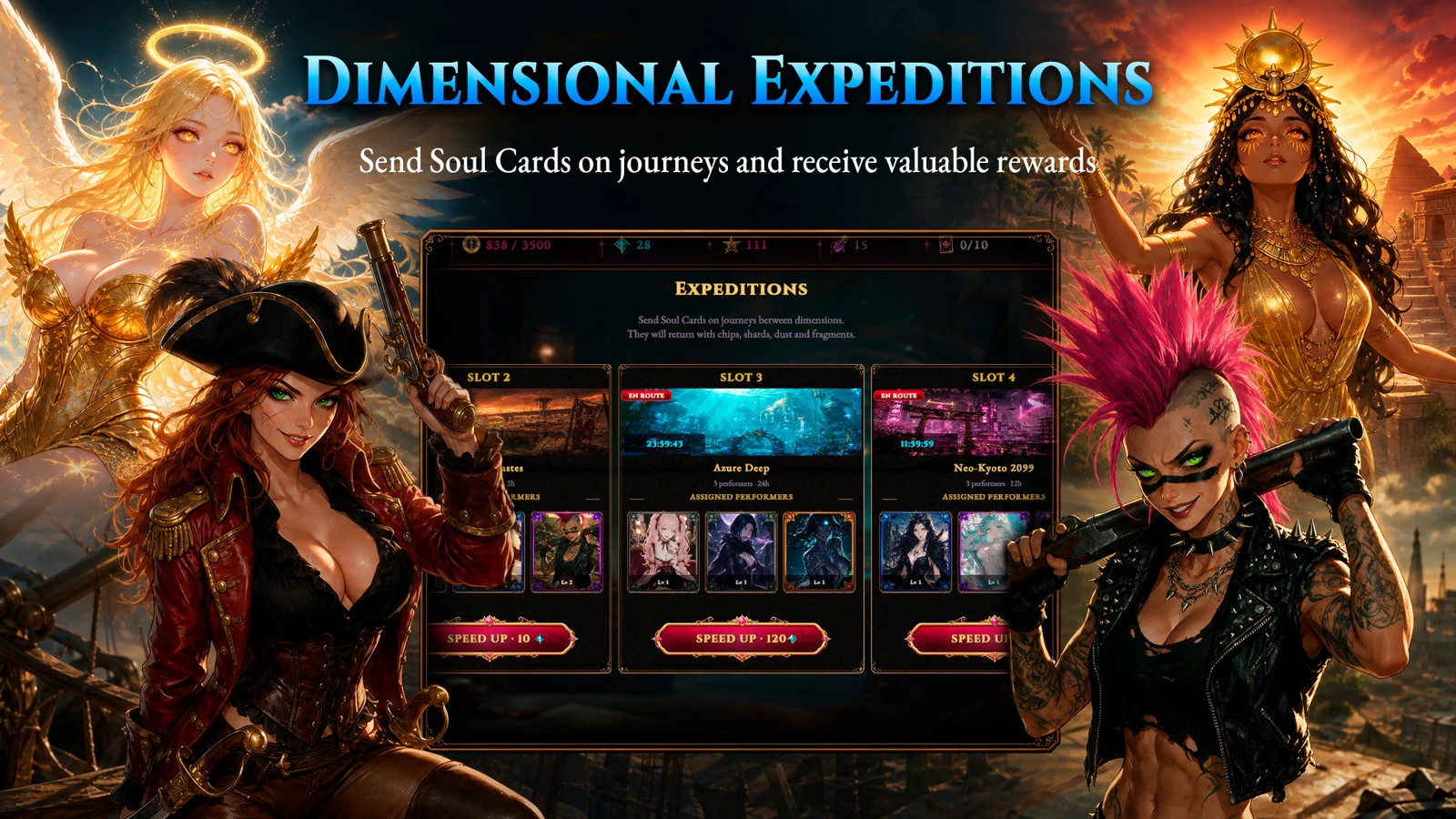 Dimensional expeditions · Promotional image with game interface